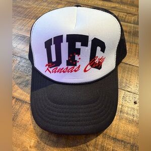 UFC Kansas City Trucker Hat - Black & White with Red Script New